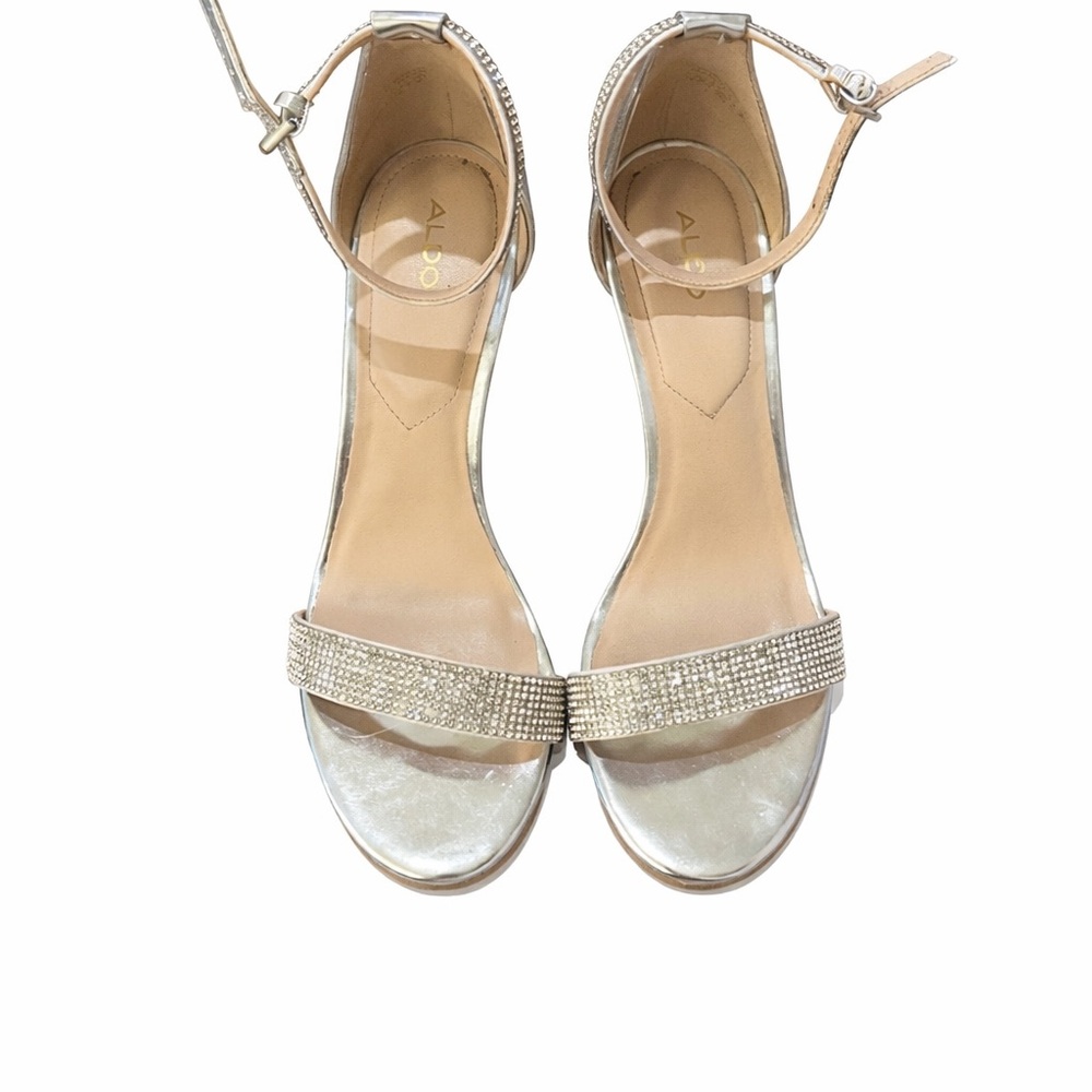 ALDO Shimmering Silver Heels with Ankle Strap